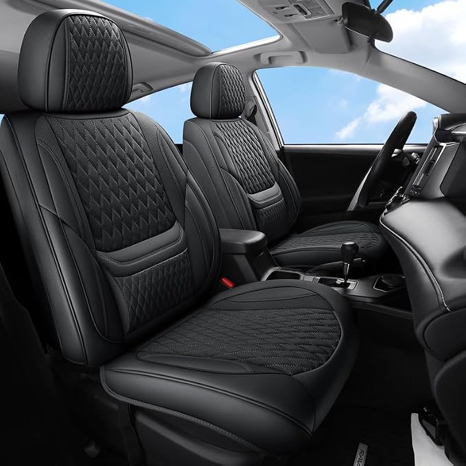 Front Seat Covers Custom Fit for Toyota Tacoma 2001-2026, Black | Lumbar Support, Luxury Faux Leather, Breathable, Anti-Slip, Airbag Compatible, Waterproof, Car Seat Protectors, 1 Row 2 Seats by Unknown