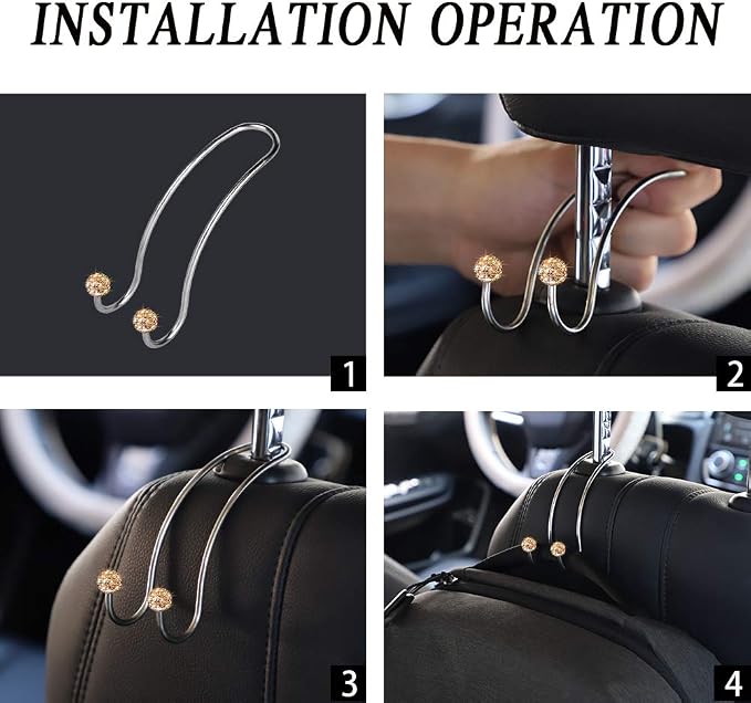 SAVORI Auto Hooks Bling Car Hangers Organizer Seat Headrest Hooks Strong and Durable Backseat Hanger Storage Universal for SUV Truck Vehicle 2 Pack (Gold) - Image 5