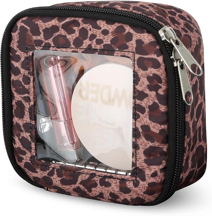 DOB SECHS Mini Leopard Makeup Bag for Purse 5.1'' x 5.1'' Small Makeup Bag for Car Cute Clear Cosmetic Bags with Zipper, Tiny Toiletry Bag Lipstick Organizer Pouch Case Travel Essentials Storage Pouch by DOBSECHS