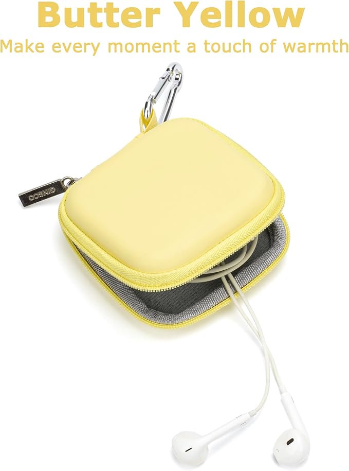 Ginsco Mini-Portable Hard Shell Square Earbuds Case for Apple EarPods/Samsung Galaxy Wired/Wireless Earbuds, Cell Phone Accessories Organizer with Carabiner for Earphones - Image 2