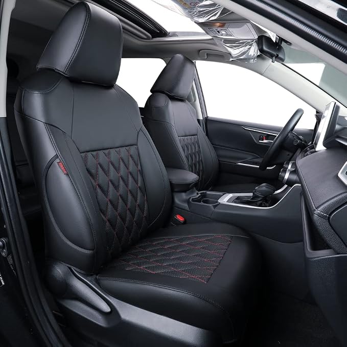 coverdream Corolla Seat Covers Full Set for 2020-2025 2026 Toyota Corolla SE and 2023-2026 XSE,Luxury Leather Car Seat Cover,Fully Covered,Waterproof Car Seat Protector(Black & Red Line) by Coverdream