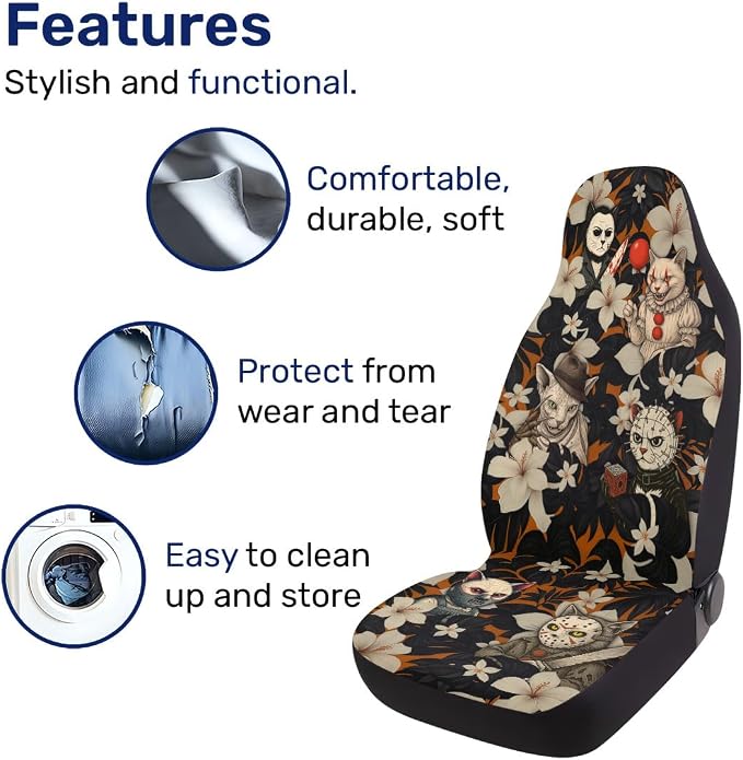 GENANY Horror Character Collage Car Seat Covers, 2-Piece Front Seat Set | 2-piece polyester front seat cover set, each 49.5 x 19.6 inches, with adjustable straps and hooks - Image 5