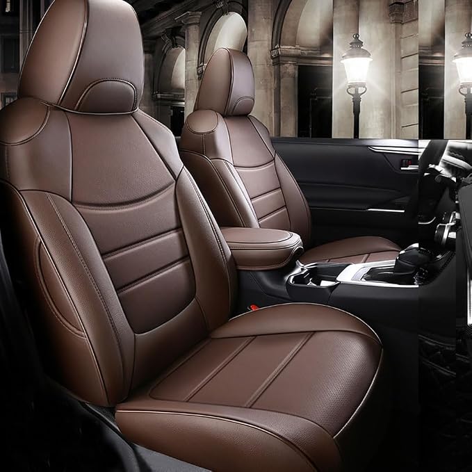 CocheFamilia Custom Fit RAV4 Car Seat Covers for Select Toyota RAV4 2019 2020 2021 2022 2023 2024 2025 LE,XLE,XLE Premium,Limited - Full Set,Leather(Coffee by CocheFamilia