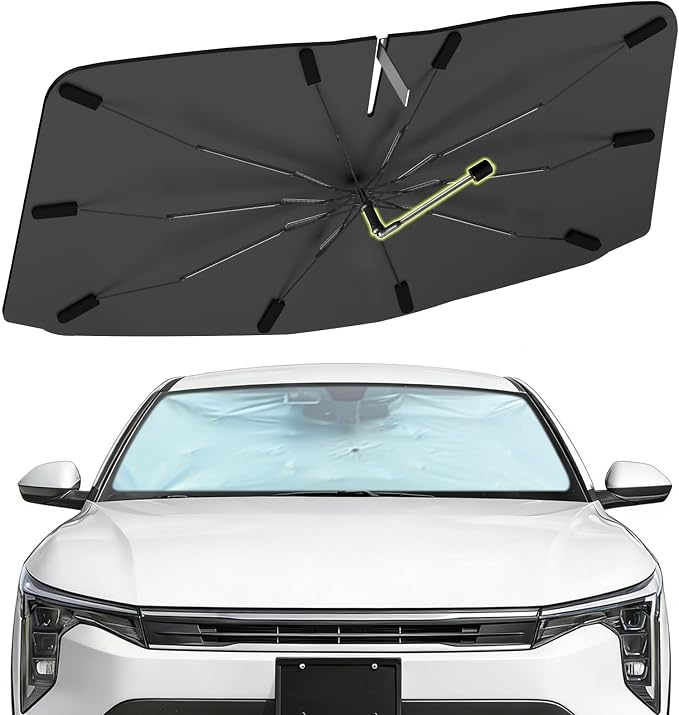 Windshield Sun Shade Umbrella for Kia K4 2024-2026, Foldable Front Window Sunshade with 360° Rotating Shaft, Custom Fit Car Shades for K4 Accessories with UV & Heat Protection by Visufy