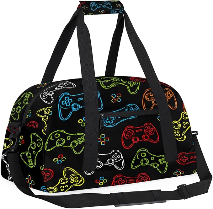 Gym Travel Duffle Bag for Boys - Kids Overnighter Weekend Bag with Front Zipper Pocket for School Practice, Video Games Teens Carry-On Size Sleepover Bags - Image 7