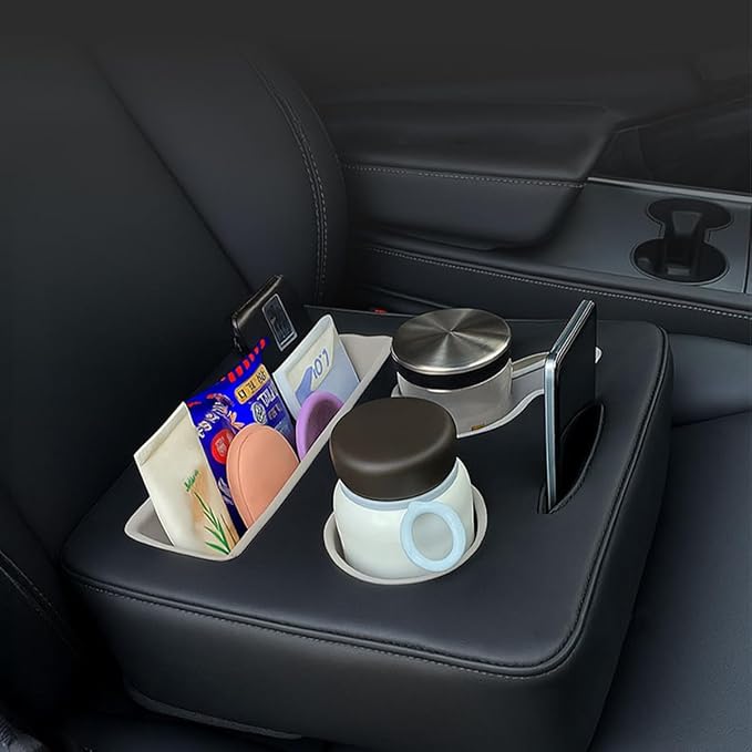 Car Back Seat Cup Holder, Leather Non-Slip Vehicle Rear Seat Drinks Tray Storage Organizer, Automotive Backseat Cup Holder Tray Expander, Universal for SUV Automobile Truck - Image 6