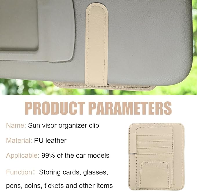 Augeny 2 PCS Car Sun Visor Organizer, Small Auto Visor Organizer and Storage, Registration and Document Holder for Sunglasses, Card, Pen, Driver License, Car Accessories (Beige) - Image 6
