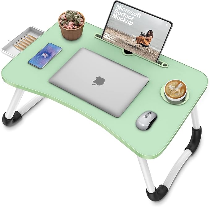Fayquaze Portable Foldable Laptop Bed Desk with Storage Drawer and Cup Holder - Lap Desk Laptop Stand Tray Table for Eating, Reading and Working - Image 2