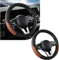 povtii Car Steering Wheel Cover, 15 Inch Leather Breathable Auto Steering Wheel Protector, Comfortable Non-Slip Vehicle Steering Wheel Covers, Universal Interior Car Accessories (Black+Coffee, AD) by povtii