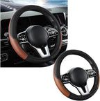 povtii Car Steering Wheel Cover, 15 Inch Leather Breathable Auto Steering Wheel Protector, Comfortable Non-Slip Vehicle Steering Wheel Covers, Universal Interior Car Accessories (Black+Coffee, AD) by povtii