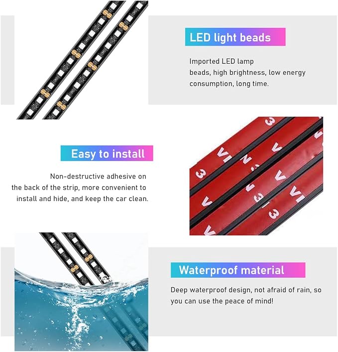 Ohleats Car LED Strip Light, 48 LED RGB Auto Interior Atmosphere Lights, Cigarette Lighter Under Dash Ambient Night Light, Interior Lamp Lighting Kit (Blue, USB) - Image 3