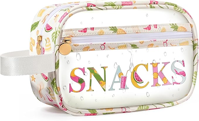 COSHAYSOO Clear SNACKS Bags Travel Pouch for Women Girls Cute Summer Beach Vacation Pool Lake Day Must Have Essentials, Teens Camp Gym Sports Park Trip Accessories Gift Bag Stuffers by COSHAYSOO
