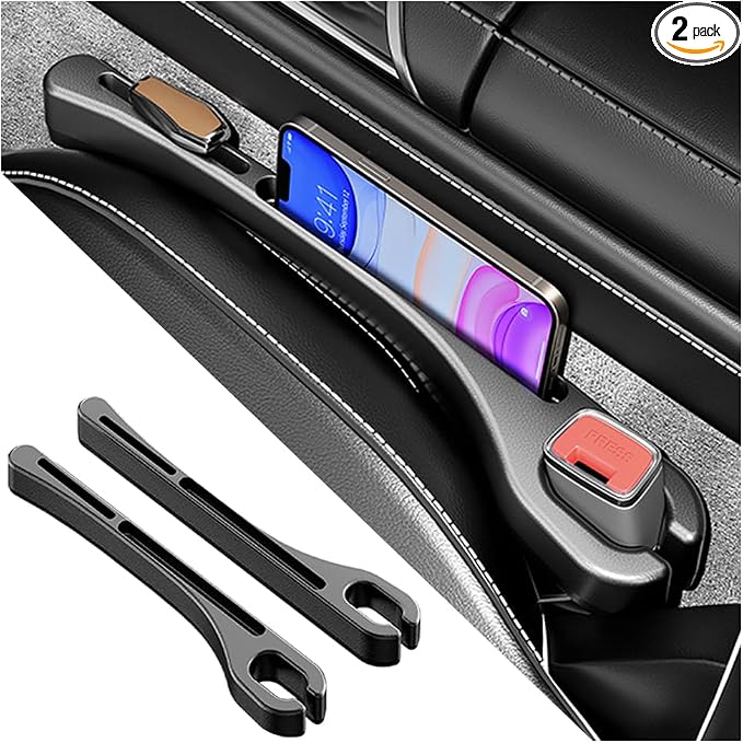 2PCS Car Seat Gap Filler Organizer with Phone Holder,[Upgrade Version] Car Seat Gap Organizer for Prevent Falling,Essential Car Accessories Car Side Seat Gap Filler (Black) by SSNNUU
