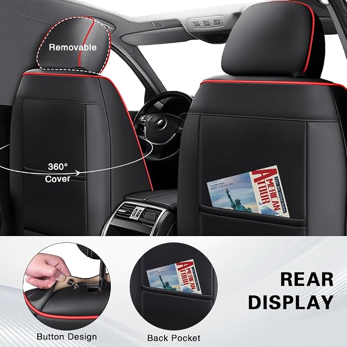 Fit for Toyota 4Runner Seat Covers 2001-2026,Premium Leather, 360° Full Protection, Thick Padding & Memory Foam, Waterproof & Stain-Resistant Car Seat Cover Front Set (2 Seat,Black&Red) - Image 3