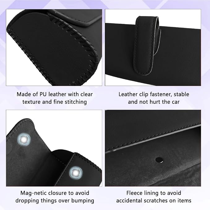 Sunglasses Holder for Car Sun Visor, Sunglass Organizer for Car, Magnetic Leather Eyeglasses Protective Storage Case, Waterproof Glasses Organizer Visor Accessories for Vehicles (Black) - Image 5