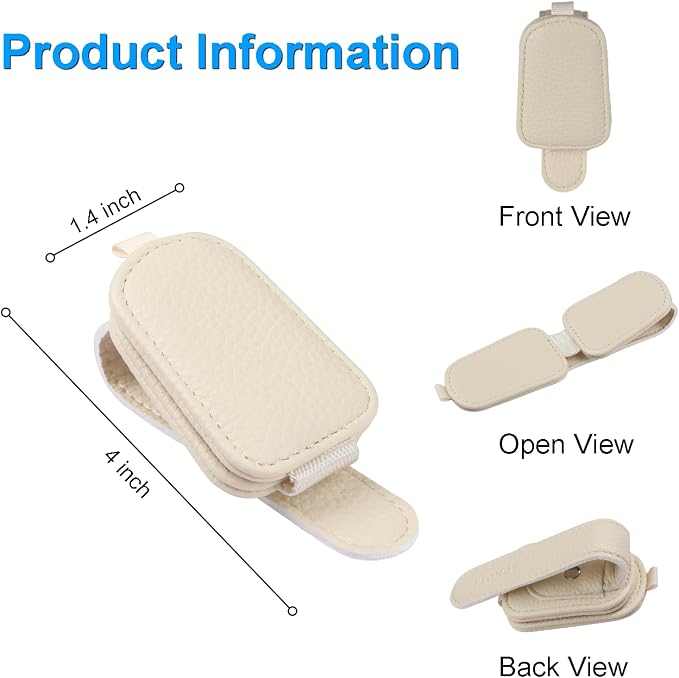 LTOHOE 2 Pack Sunglass Holder for Car, Magnetic Leather Sunglasses Holder and Ticket Card Clip, Universal for Different Size Glasses, Car Visor Accessories(Beige) - Image 6