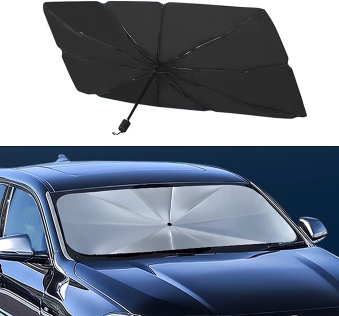 Car Windshield Sun Shade Umbrella, Foldable UV Rays Protector & Heat Block Reflector Retractable Front Window Sun Shades Umbrella Shield (57 * 29.5inch, Large) by FATONESA