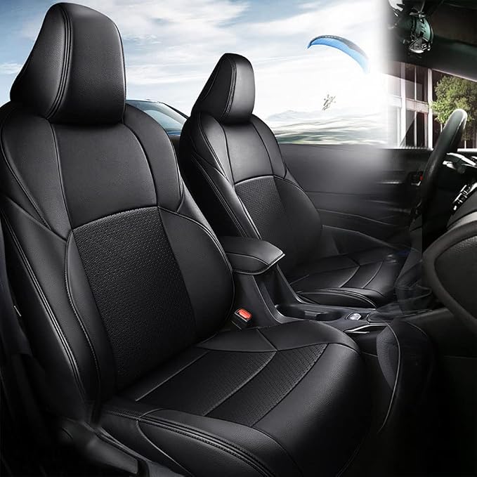 CocheFamilia Custom Fit Corolla Car Seat Covers for Select Toyota Corolla 2023 2024 2025 Hybird SE & 2023 2024 Hybird Nightshade - Full Set,Leather(Black) by CocheFamilia