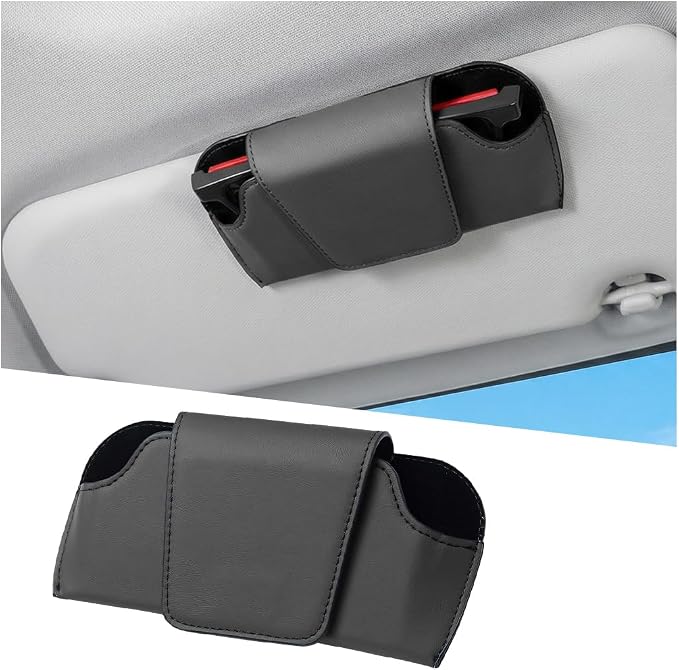 Sunglass Holder for Car Visor, PU Leather Magnetic Vehicle Glasses Organizer Box with Clips, Automotive Interior Eyeglasses Storage Case Accessories, Universal for Most Vehicles (Black) - Image 7