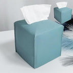 HOMOTEK 2 Pack Tissue Box Cover, Square PU Leather Tissue Holder, Decorative Facial Tissue Cube Paper Organizer Dispenser for Bathroom, Night Stands, Desk, Car 5X5X5'' - Aqua Blue, Pebble Grain by HOMOTEK