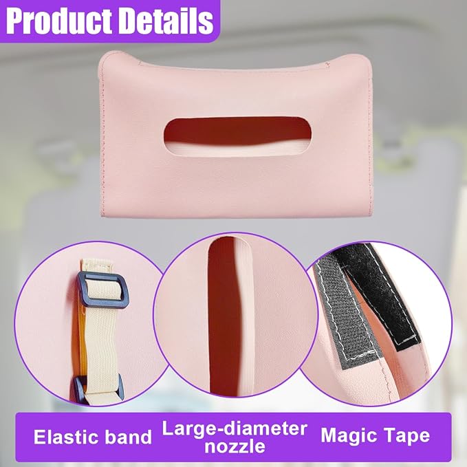 YoRise Car Sun Visor Tissue Holder, Soft Leather Automotive Hanging Napkin Storage Box, Rectangular Vehicle Interior Tissue Organizer Case for Car, SUV, Truck (Pink) - Image 3