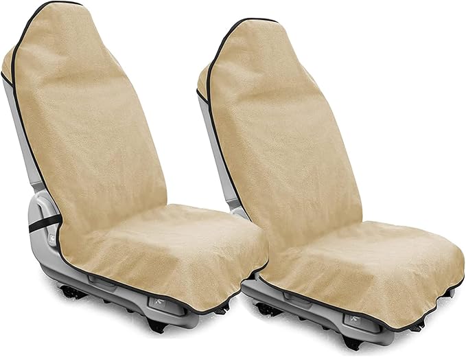 Waterproof Sweating Car Seat Cover for Post Gym Workout, Running, Swimming, Beach and Hiking, Universal Fit Non-Slip Bucket Seat Protector for Cars SUV Trucks, Machine Washable (2pcs Off-White) by DECKALY