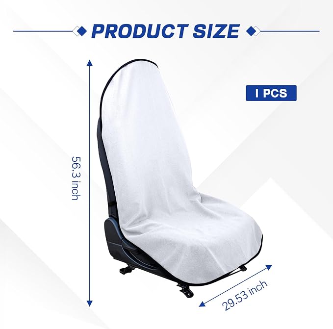Waterproof Car Towel Seat Cover, Sweating Non Slip Car Seat Cover Protector for Gym Workout, Running, Swimming, Beach and Hiking, Machine Washable, Universal Fit for Front Seats (White) - Image 2