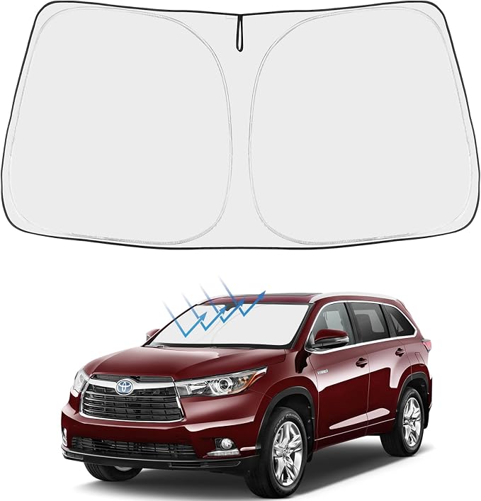 Proadsy Custom Fit Car Windshield Sun Shade for 2014-2019 Toyota Highlander | 240T Heat Shield, Drops Temp 54°F, Blocks 99% UV, Prevents Dashboard Cracking, Summer Parking & Beach Trips, Easy Twist-Fold by Proadsy