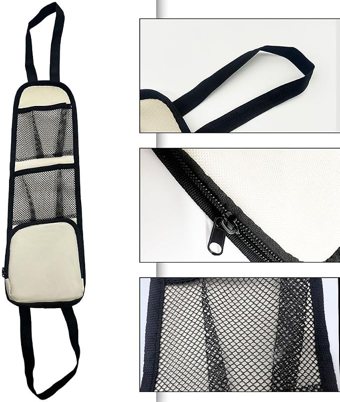 Car Seat Side Storage Pocket, Car Multifunctional Seat Organizer Hanging Bag, Auto Mobile Phone Wallet Sunglasses Mesh Net Pocket, Auto Accessories for Cars SUVs Trucks (Beige, 2PCS) - Image 4