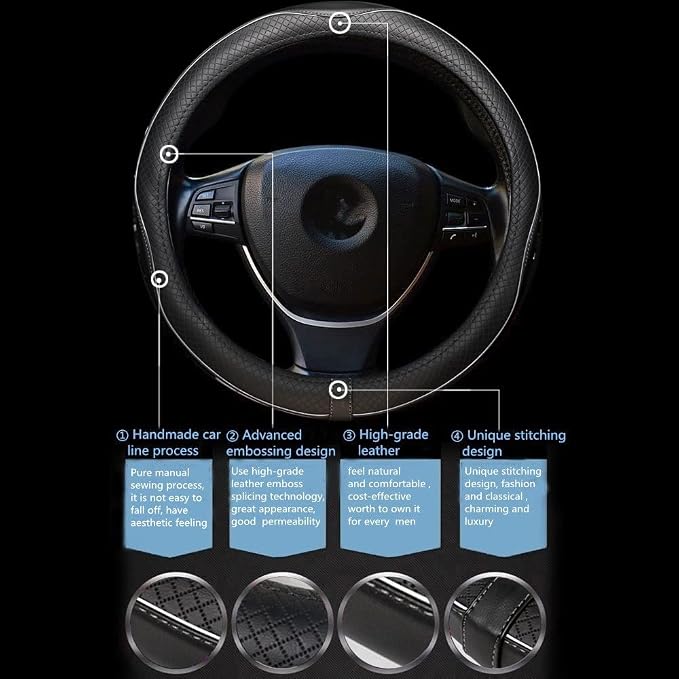Car Steering Wheel Cover, Anti-Slip, Safety, Soft, Breathable, Heavy Duty, Thick, Full Surround, Sports Style (Black with White Line) - Image 3