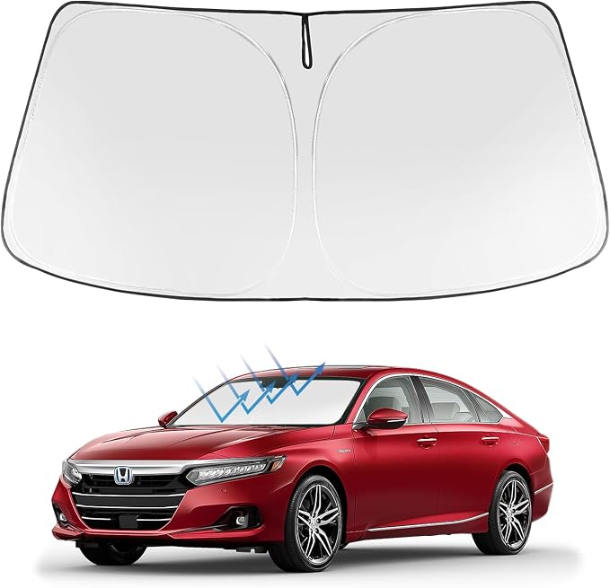 Proadsy Custom Fit 2018-2022 Honda Accord Windshield Sun Shade, Blocks Heat | 240T Heat Shield, Drops Temp 54°F, Blocks 99% UV, Prevents Dashboard Cracking, Summer Parking & Beach Trips, Easy Twist-Fold by Proadsy