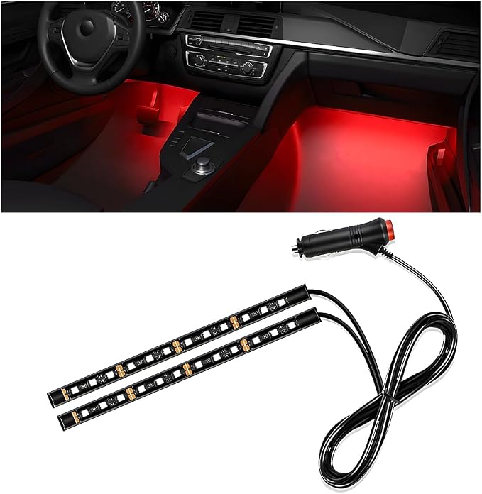 Wevdn Car Interior LED Strip Light, 12V 24 LED Neon Ambient Night Light with Cigarette Lighter Plug, Automotive Atmosphere Decorative Under Dash Lighting Kit, Car Accessories (Red) by Unknown