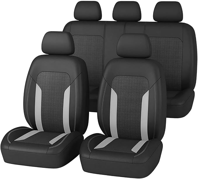 Bittwee Car Seat Covers Full Set, Breathable Automotive Front Seat Headrest Covers, Waterproof Comfortable Vehicle Seat Headrest Protection Accessories, Universal Fit (Gray) by Bittwee
