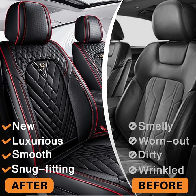 Fit for Toyota RAV4 Seat Covers 2001-2026,Premium Leather, 360° Full Protection, Thick Padding & Memory Foam, Waterproof & Stain-Resistant Car Seat Cover Front Set (2 Seat,Black&Red) - Image 5