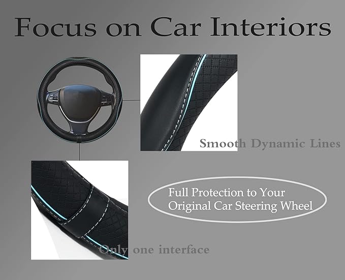 Car Steering Wheel Cover,Anti-Slip, Safety, Soft, Breathable,Heavy Duty, Thick,Full Surround,Sports Style (Black with Light Blue Line) - Image 3