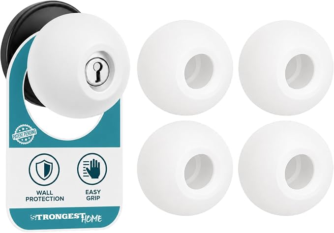 STRONGEST HOME White Silicone Door Knob Cover & Wall Protector – Soft Rubber Handle Grip for Arthritis Support and Quiet Damage Prevention (4 Pack) - Image 2
