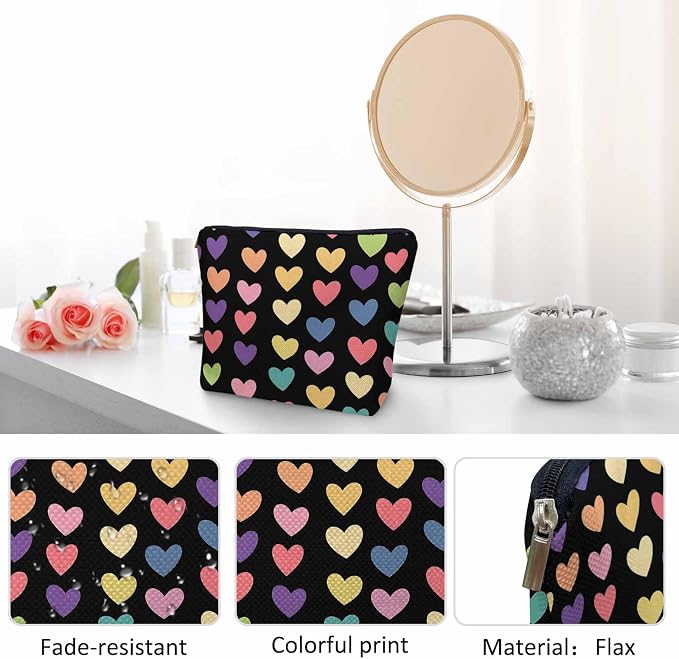 Makeup Bag Heart Makeup Bags For Purse Pouch, Colorful Love Hearts Travel Toiletry Bag Cosmetic Bag Makeup Bags Flax Makeup Organizer Bag Pencil Pouch For Man Woman - Image 5