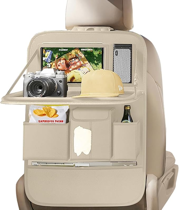 XDV Car Seat Organizers,Multi-functional Back Seat Protectors, Storage Pouches, and Tray Holders (for Cars, Kids, Seat Back and Rear Seats) (Plain Beige, 1 Pcs) by Unknown