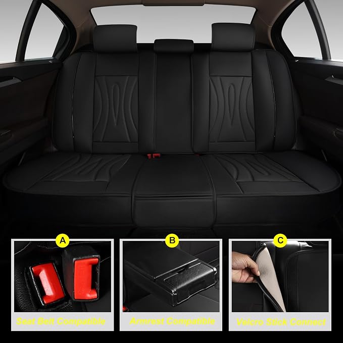 Car Seat Covers for Nissan NV 200 2016-2020 Full Set Faux Leather | Waterproof Breathable Scratch Resistant 360° Wrap Airbag Compatible Easy Clean（5 Seats,Black) - Image 2