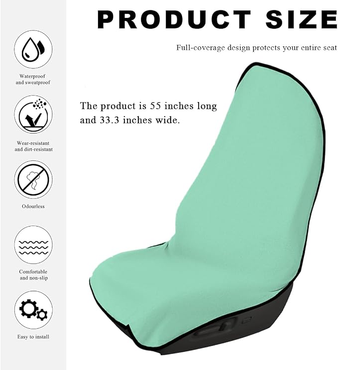 DXNQ Car Towel Seat Cover, Waterproof Sweating Non-Slip Premium Soft Towel Carseat Protector, Universal Machine Washable Car Truck SUV Front Seat Cover for Gym Workout Beach Hiking (Mint Green) - Image 2