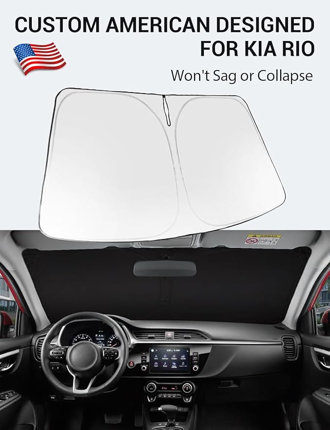 Proadsy Custom Fit 2018-2023 Kia Rio Windshield Sun Shade, Blocks Heat | 240T Heat Shield, Drops Temp 54°F, Blocks 99% UV, Prevents Dashboard Cracking, Summer Parking & Beach Trips, Easy Twist-Fold - Image 2