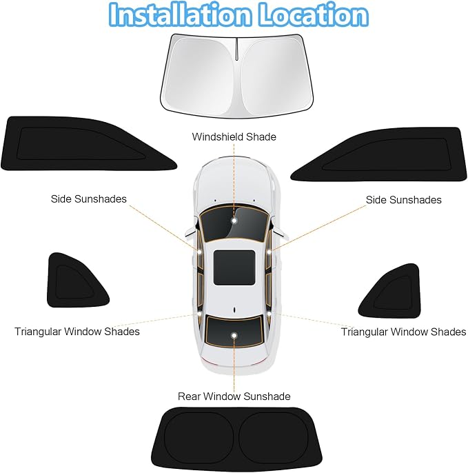 KUST Car Window Shades for Dodge Challenger 2015-2023 Windshield Sun Shade Side Window Cover UV Block Privacy Protection Accessories for Camping Blackout Rear Back Full Set 6PCS - Image 8