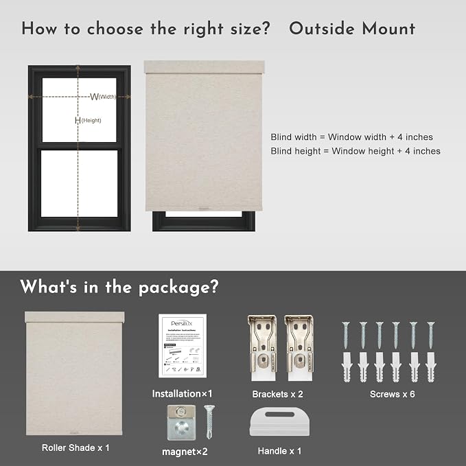 Persilux Blackout Roller Shades for Window Blinds,Cordless,Linen Fabric,Thermal Insulated Fabric UV Protection Shades for Home,Office,Bedroom,Door,Blackout-Cream,35.5" W X 72" H - Image 7