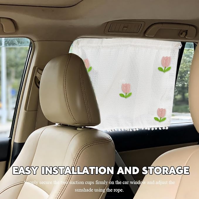 Car Side Window Sun Shade Privacy Curtain for Baby, Car Window Screen, 25"x18" Sun Protection Curtain, Blackout UV Protection Window Shades with Suction Cup for Back Seat (Five Tulips) - Image 3
