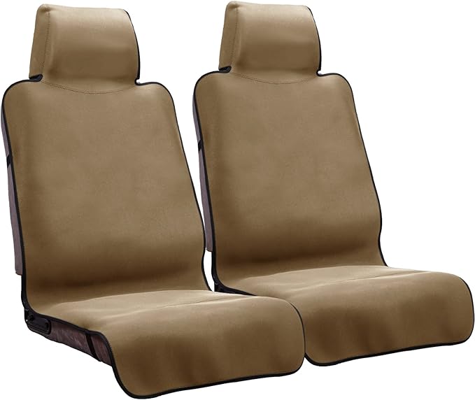 Neoprene Waterproof Car Seat Cover, Khaki 2pcs, Non-Slip | Car Seat Protector, Sweat-proof, Universal Fit SUV & Truck, Machine Washable, For Gym, Yoga, Pets, Workout, Beach, Swimming by DREAMANIA