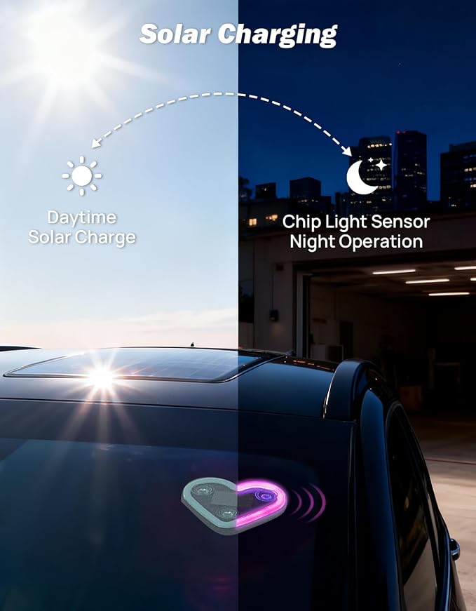 JOYTUTUS Car LED Ambient Light Solar Powered Heart Neon Light Car Led Lights Interior for Outdoor/Interior Car/Room Pink - Image 4