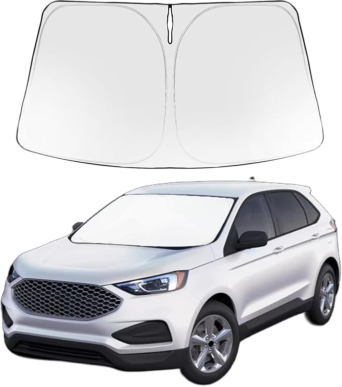 Proadsy Custom Fit 2015-2025 Ford Edge Windshield Sun Shade, Blocks Heat | 240T Heat Shield, Drops Temp 54°F, Blocks 99% UV, Prevents Dashboard Cracking, Summer Parking & Beach Trips, Easy Twist-Fold by Proadsy