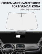 Proadsy Custom Fit 2018-2025 Hyundai Kona Windshield Sun Shade, Blocks Heat | 240T Heat Shield, Drops Temp 54°F, Blocks 99% UV, Prevents Dashboard Cracking, Summer Parking & Beach Trips, Easy Twist-Fold - Image 2