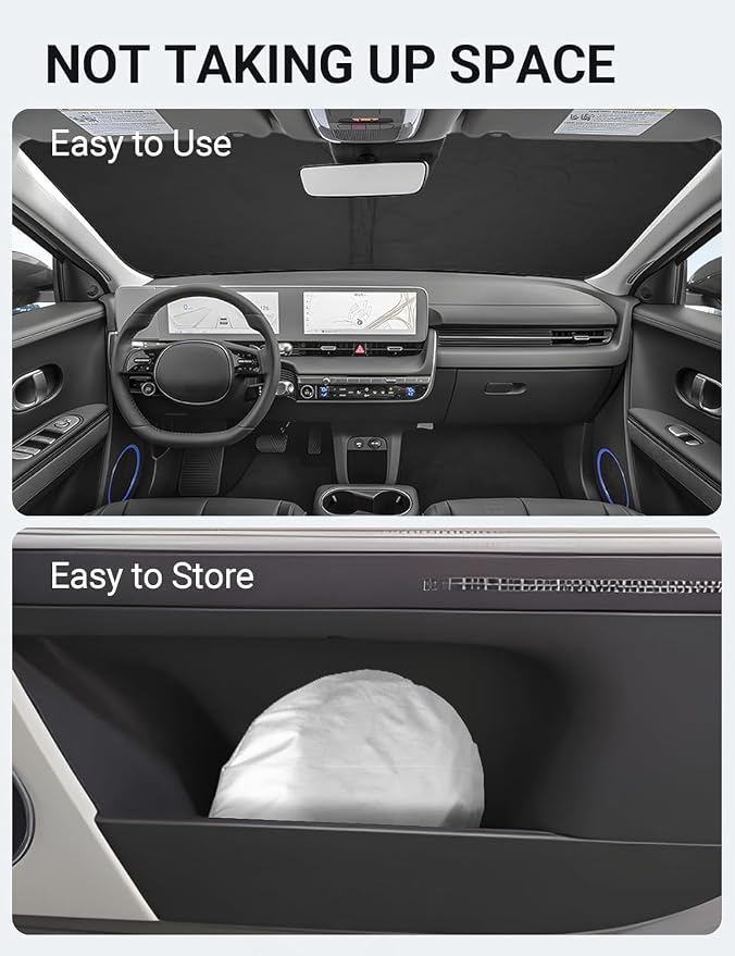Proadsy Custom Fit Car Windshield Sun Shade for 2022-2026 Hyundai Ioniq | 240T Heat Shield, Drops Temp 54°F, Blocks 99% UV, Prevents Dashboard Cracking, Summer Parking & Beach Trips, Easy Twist-Fold - Image 8