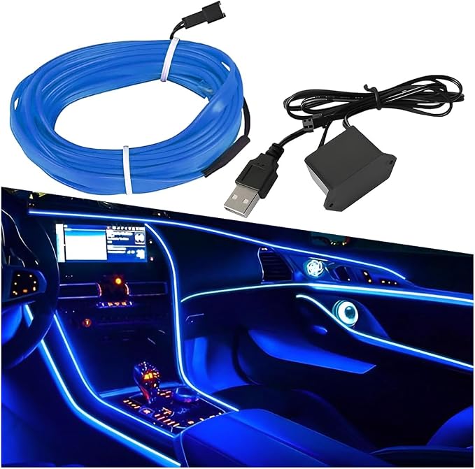 ZIMISI EL Wire Car Interior LED Strip Lights, Neon Light Strip (Blue) | 5V 16FT Car Ambient Lighting Decorations with Sewing Edge, USB Electroluminescent Car Interior Lights with Fuse Protection by Unknown